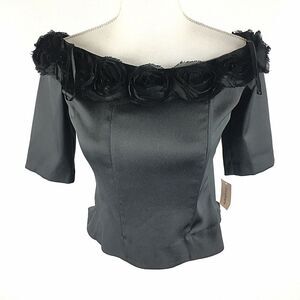 Dressbarn Collection Womens Formal Boatneck‎ Top S Small Black Floral Lined Nwt